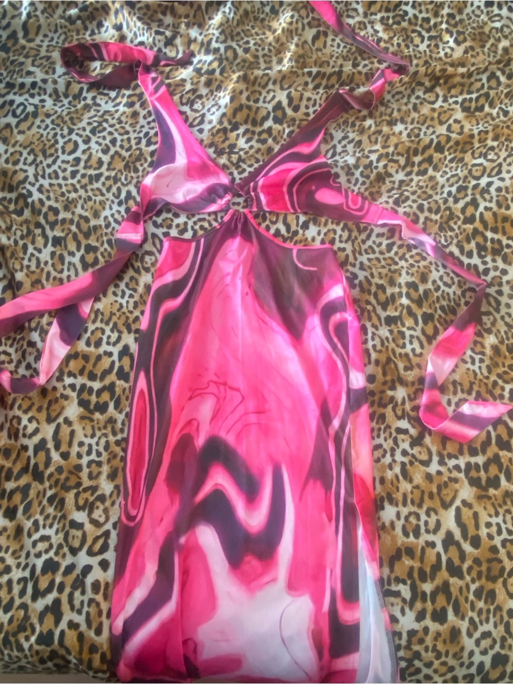 Cute Pink Marble Print Tie Dress